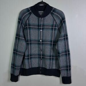 Banana Republic sweater jacket men’s medium plaid bomber Italian modern swacket
